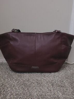 Coach Pebble Leather Tote in Burgundy
